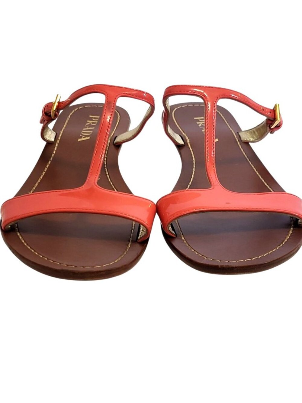 Prada T-Strap Sandal Coral Pink Patent Leather Flats COA - Picture 6 of 16